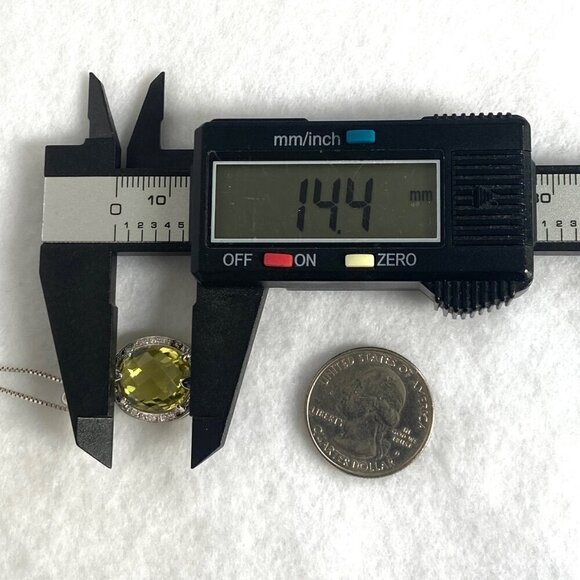 Sterling Silver 925 Oval Domed Faceted Yellow Citrine & Diamond Pendant Necklace - Picture 13 of 16